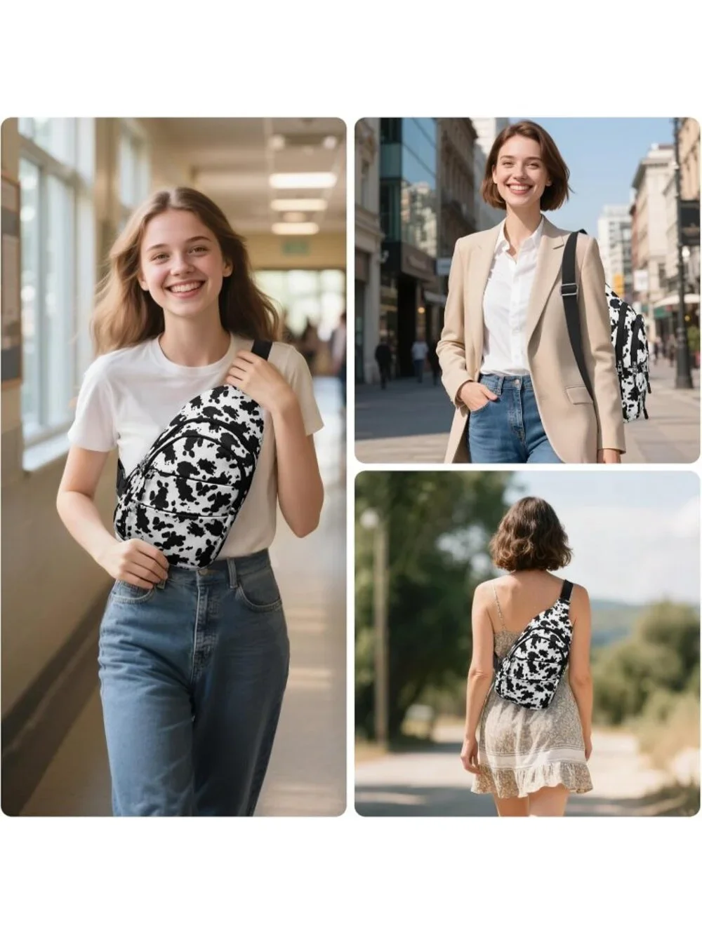 Women's Cow Print Lightweight Small Hiking Sling Outdoors Travel Crossbody Bags